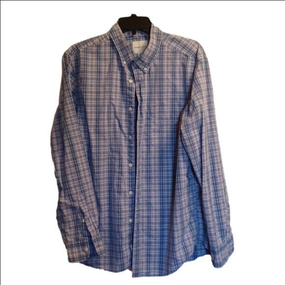 AMERICAN EAGLE, MENS LONG SLEEVE BUTTON UP SHIRT,BLUE PLAID, SIZE LARGE. - Picture 1 of 7